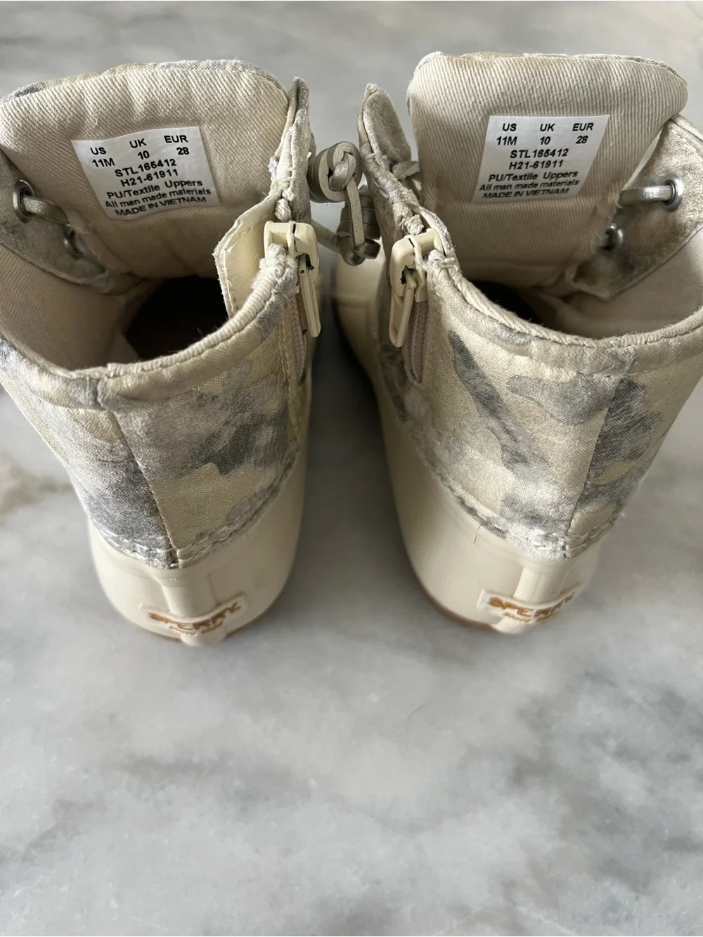 Sperry Kids Cream & Brown Camo Lace-Up Rain Boots